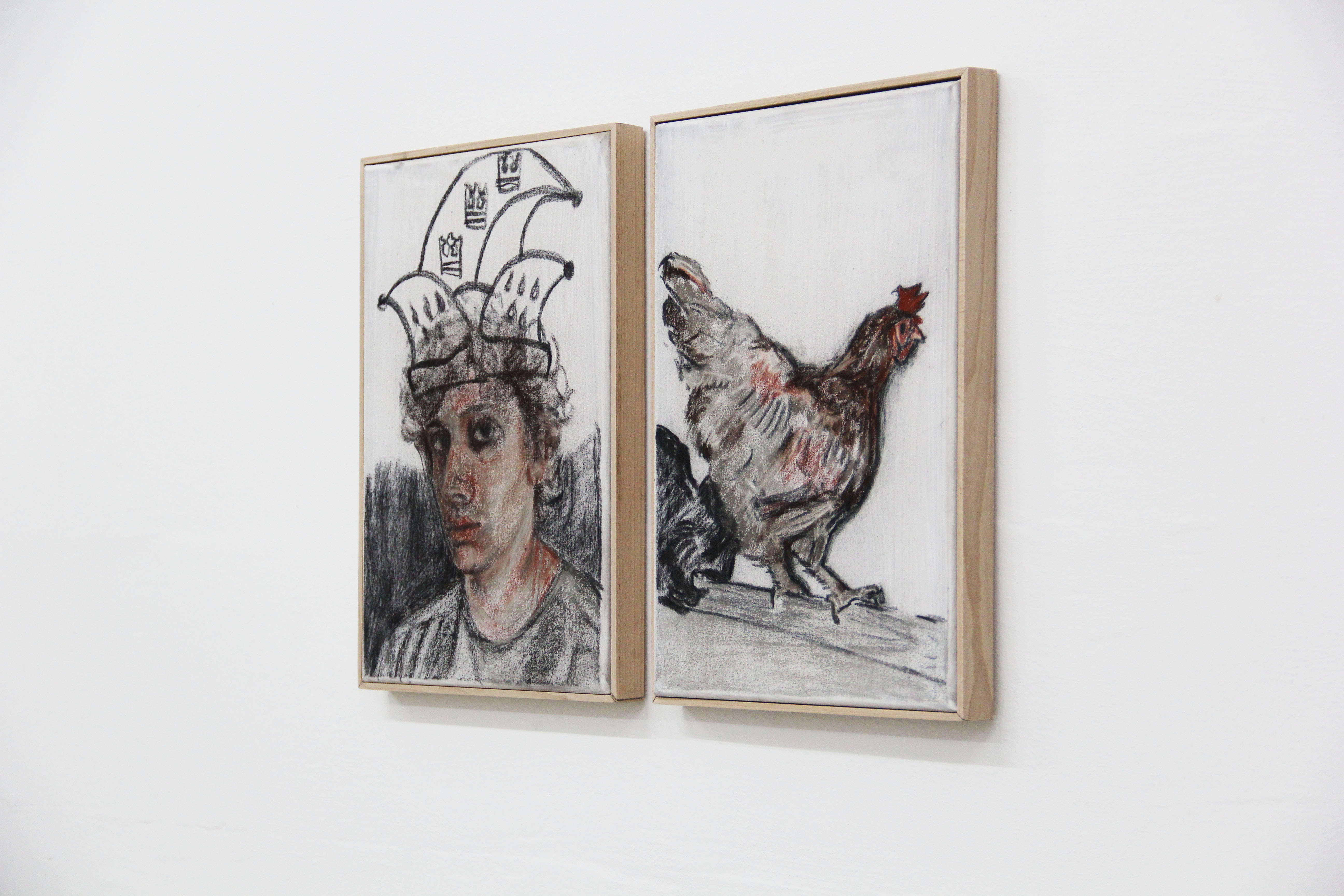Robert and a chicken oil painting
